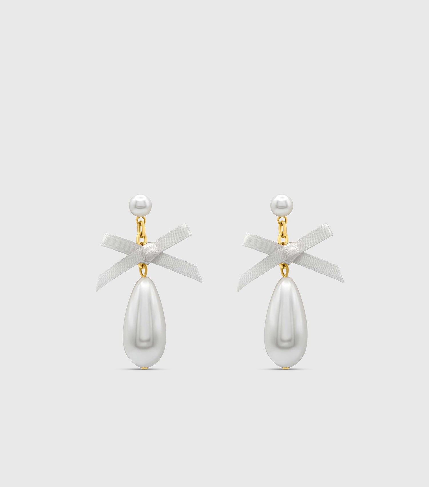 Pearl Drop Studs with Silk Bow in Gold