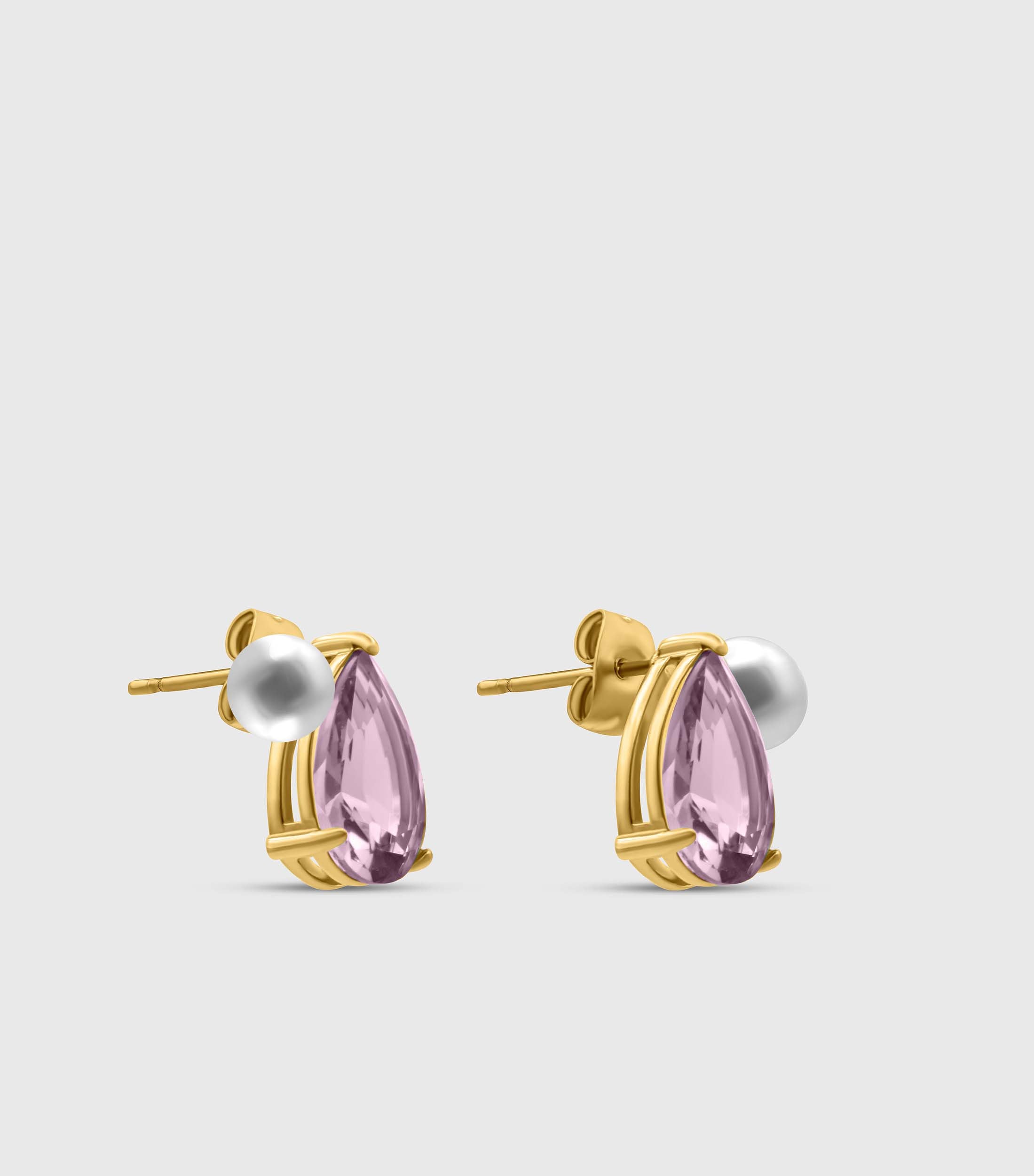 Pink Pear-Cut Zirconia &amp; Pearl Stud