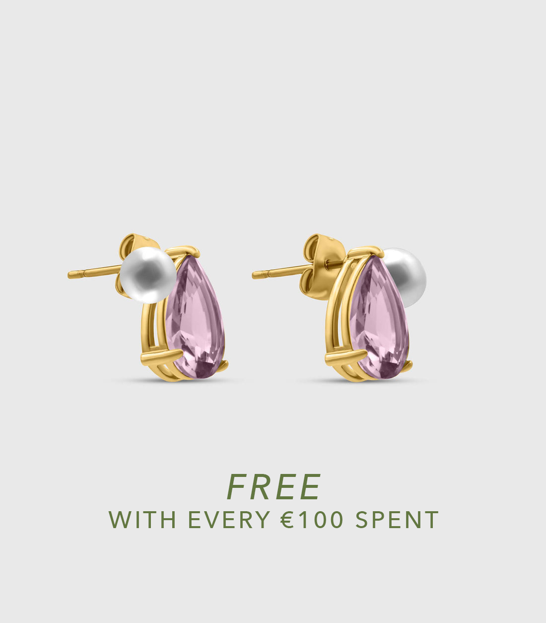 Pink Pear-Cut Zirconia &amp; Pearl Stud