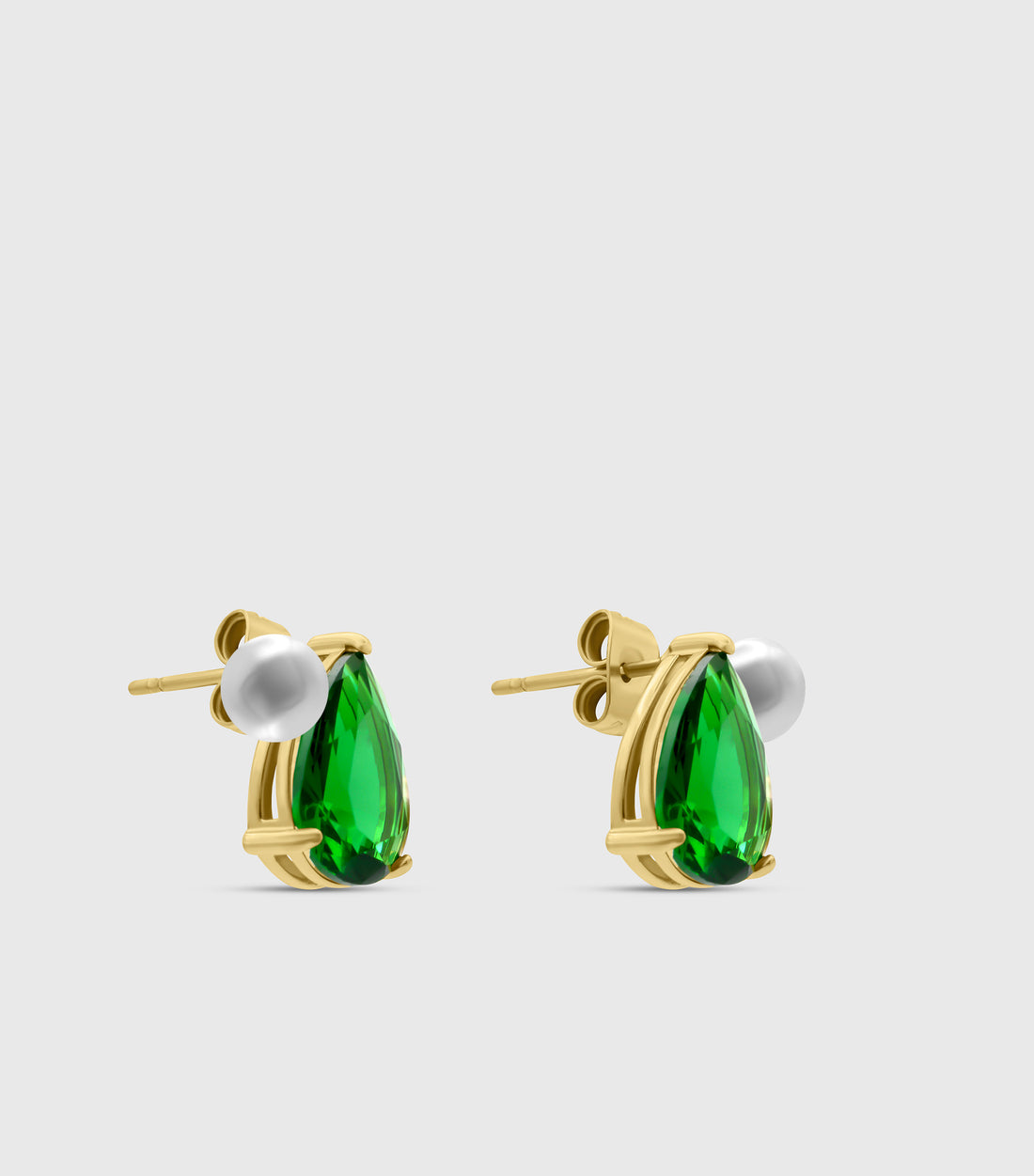 Emerald Pear-Cut Zirconia &amp; Pearl Stud