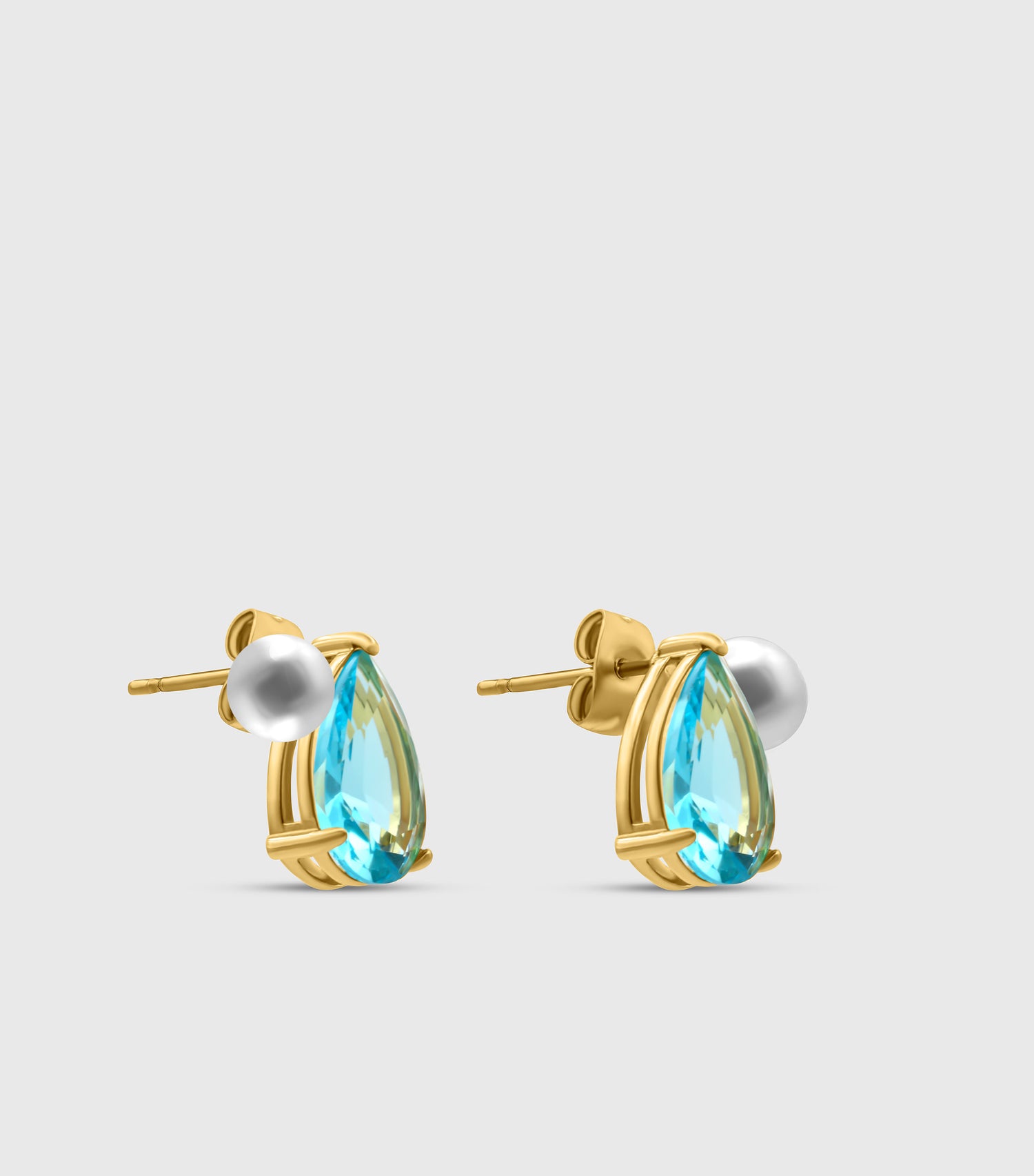 Turquoise Pear-Cut Zirconia &amp; Pearl Stud