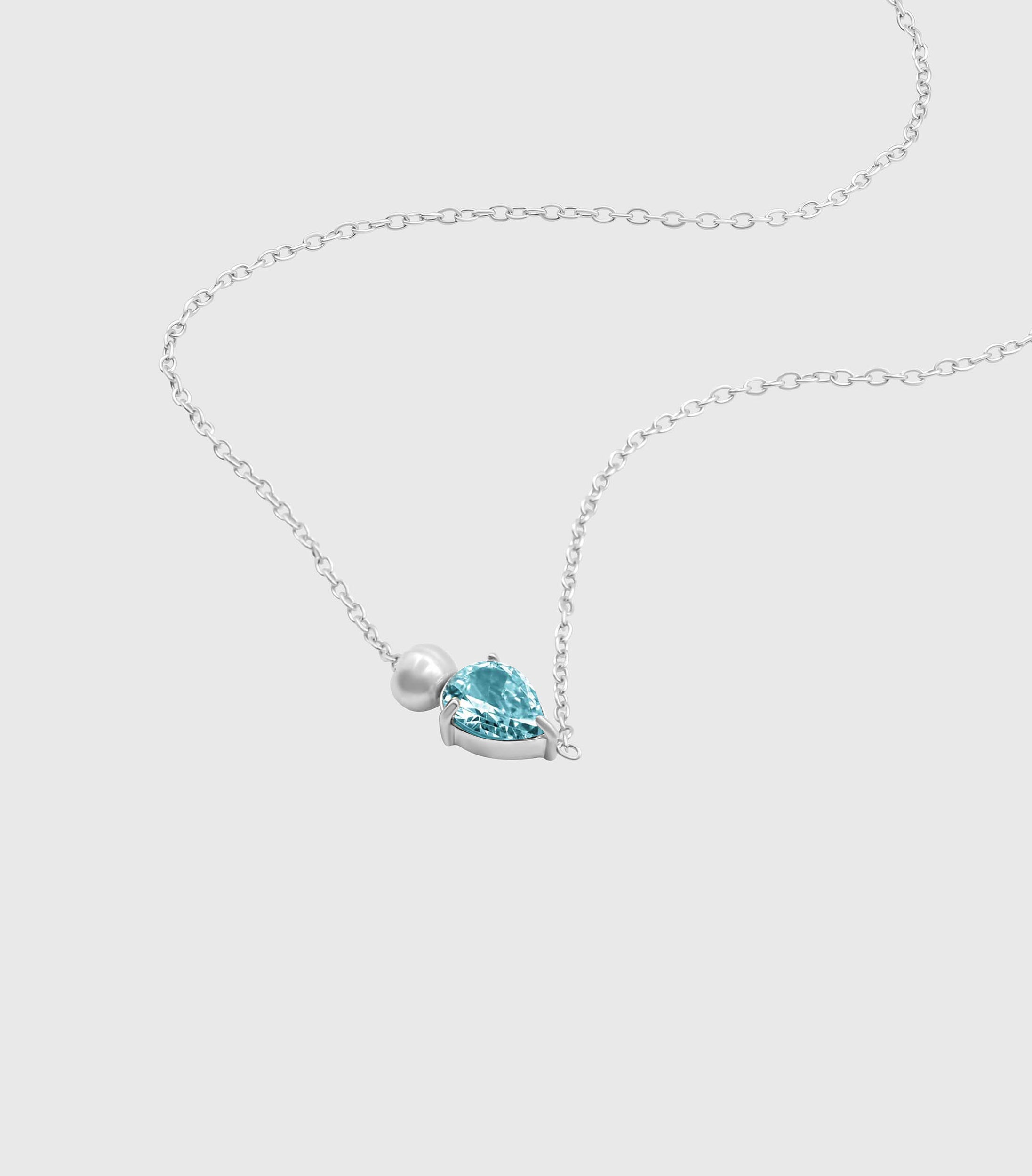 Turquoise Pear-Cut Zirconia &amp; Pearl Necklace in Silver