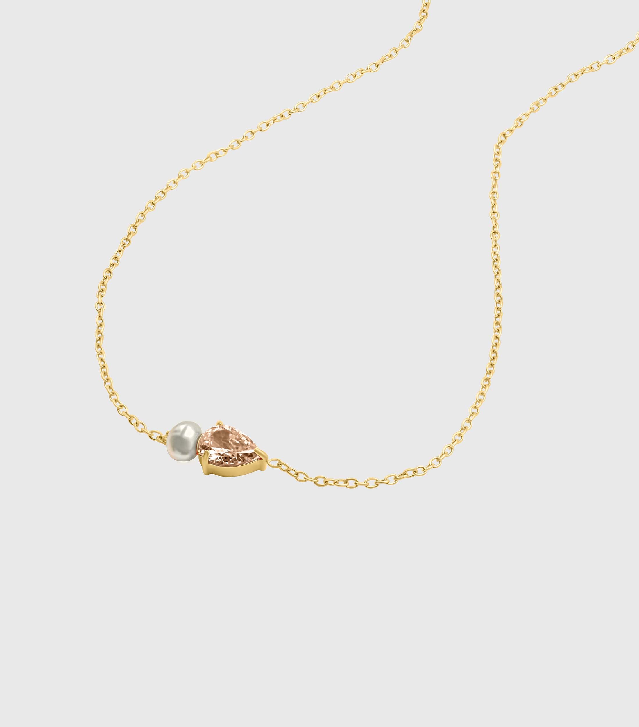 Peach Pear-Cut Zirconia &amp; Pearl Necklace in Gold