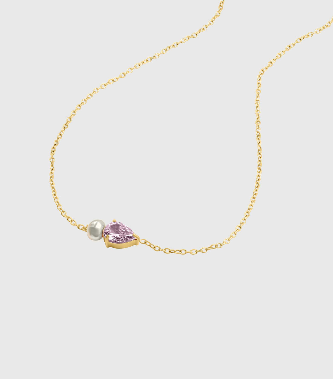 Pink Pear-Cut Zirconia &amp; Pearl Necklace in Gold