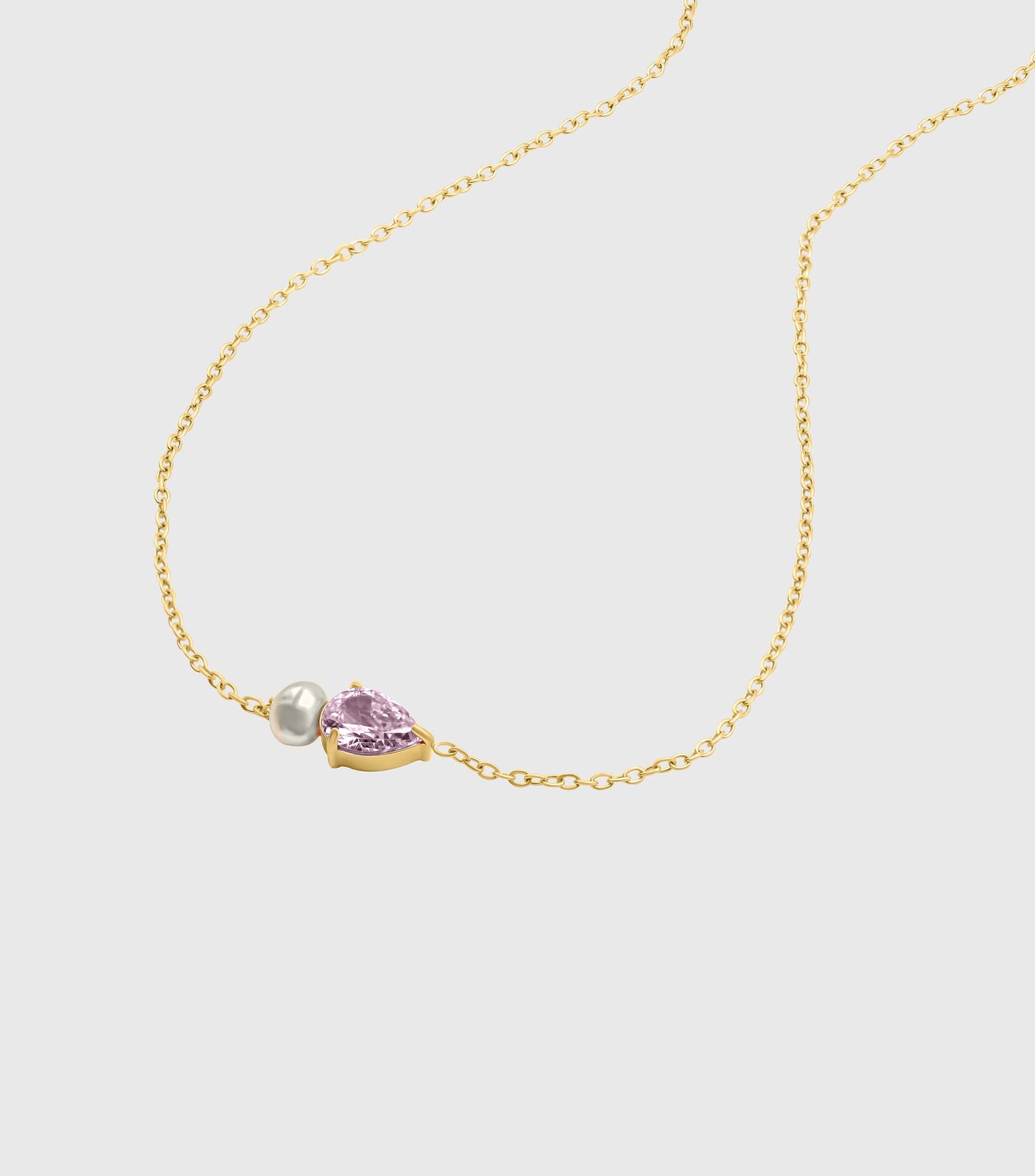 Pink Pear-Cut Zirconia &amp; Pearl Necklace in Gold