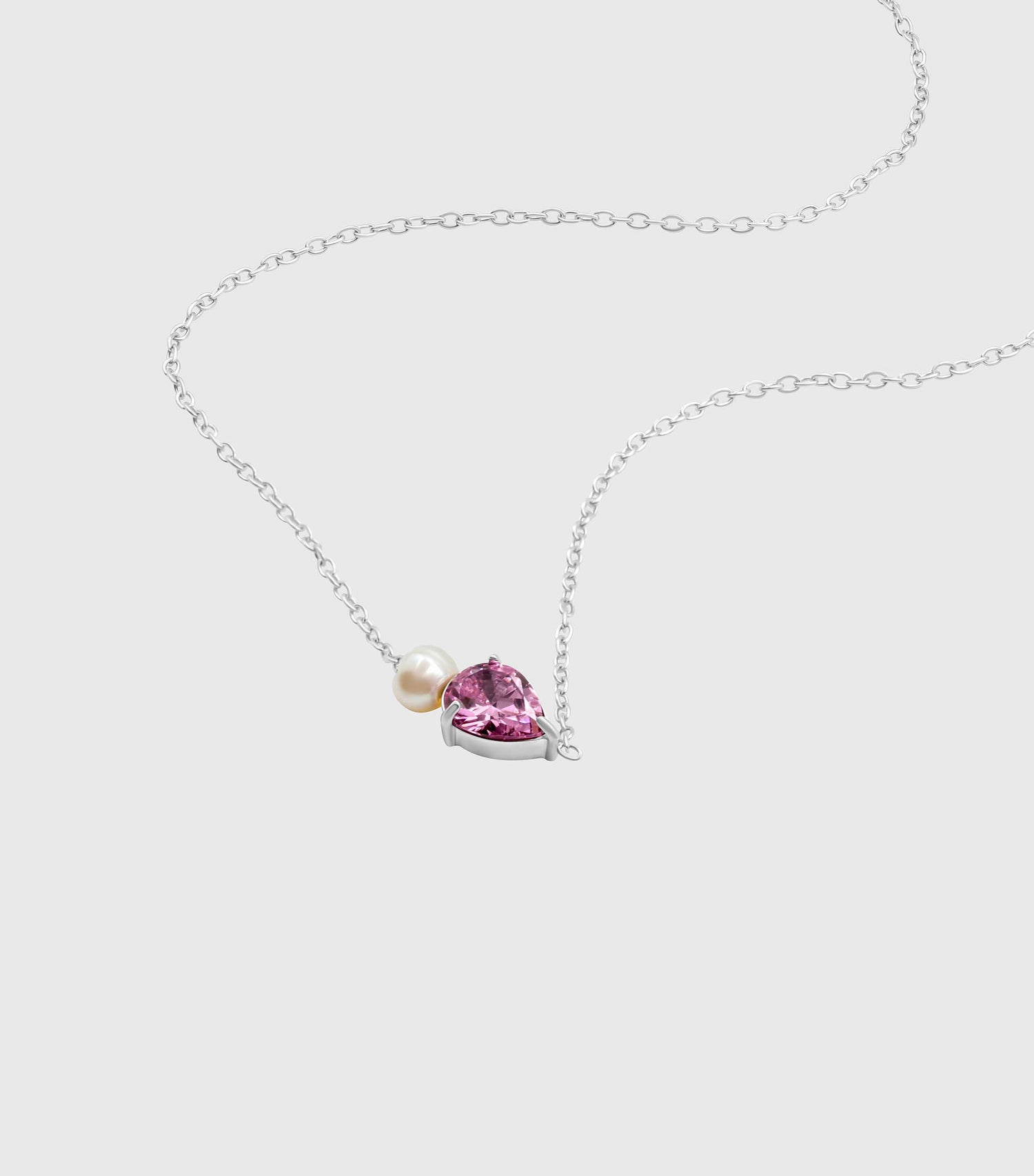 Pink Pear-Cut Zirconia &amp; Pearl Necklace in Silver