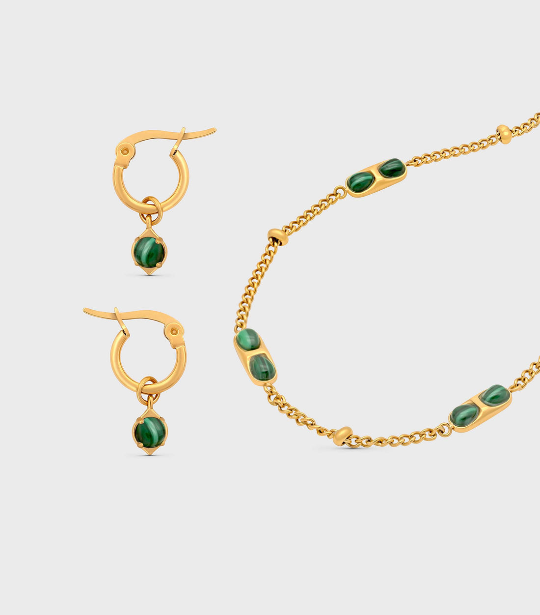 Wish upon a Star Malachite Hoop Earrings &amp; Malachite Semis Necklace Gift Set