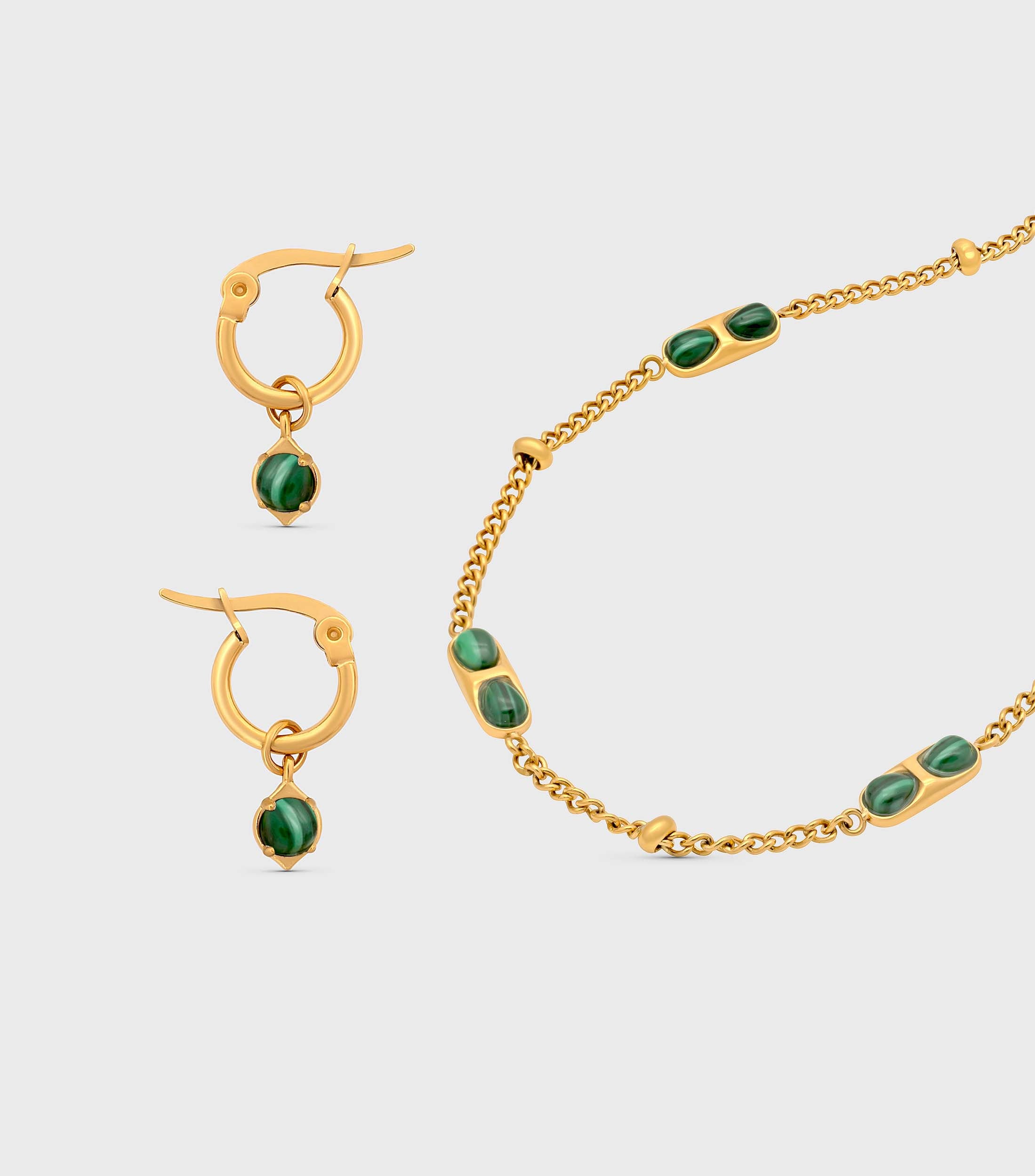 Wish upon a Star Malachite Hoop Earrings &amp; Malachite Semis Necklace Gift Set