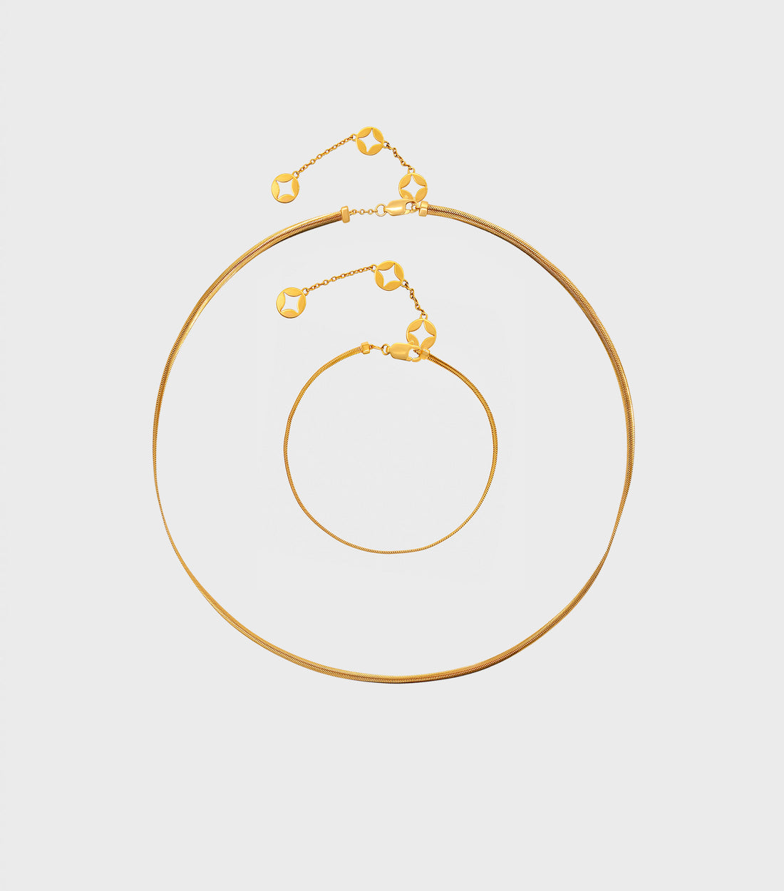 Vermeil Flat Snake Chain Necklace & Vermeil Flat Snake Chain Bracelet Gift Set