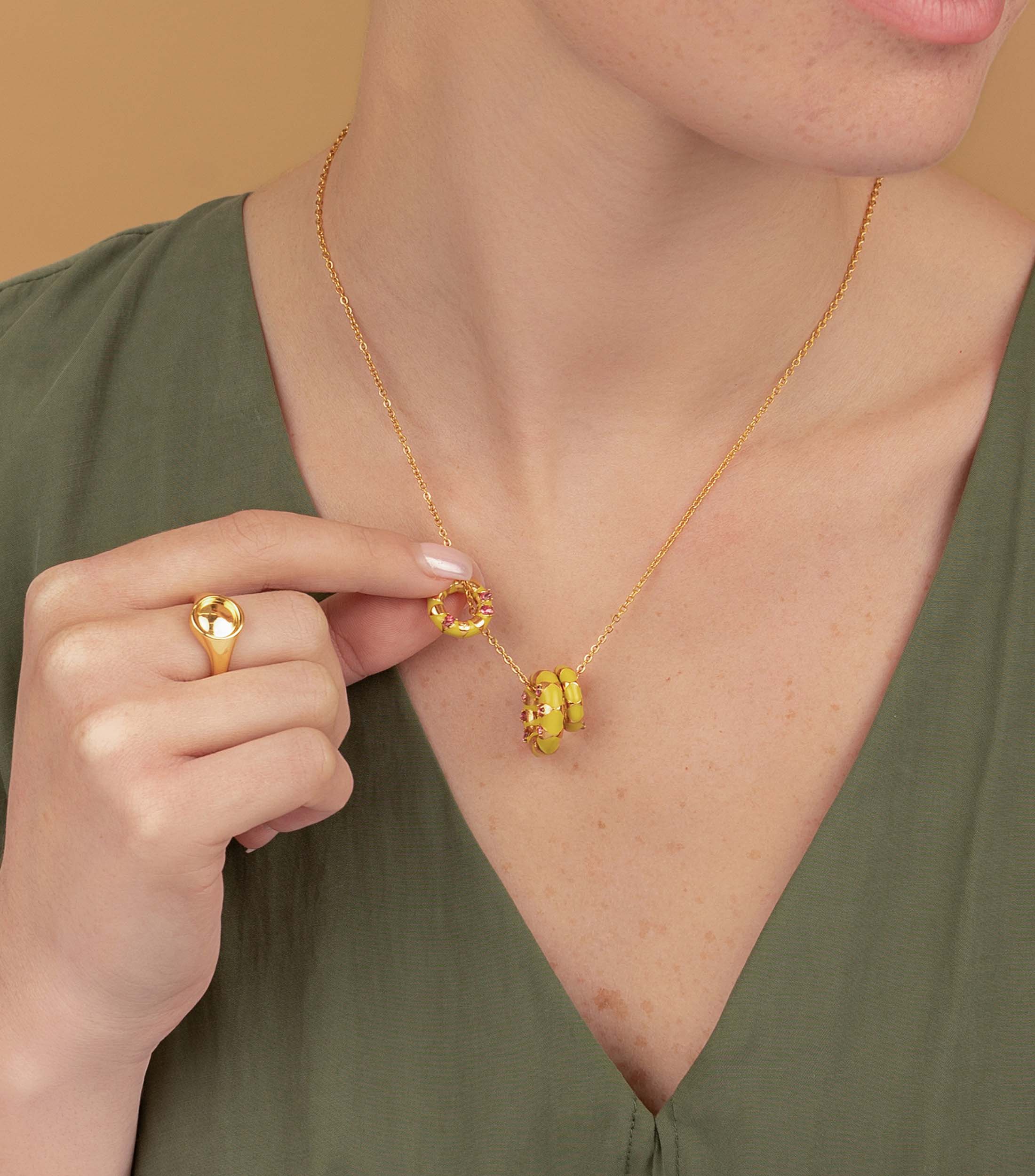 Golden Blossom Ring Pendant Necklace