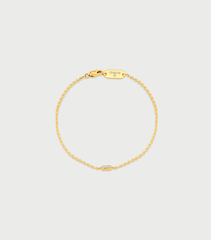 9K Solid Gold Baguette Diamond Cut Bracelet with Engravable Pendant Teacher&