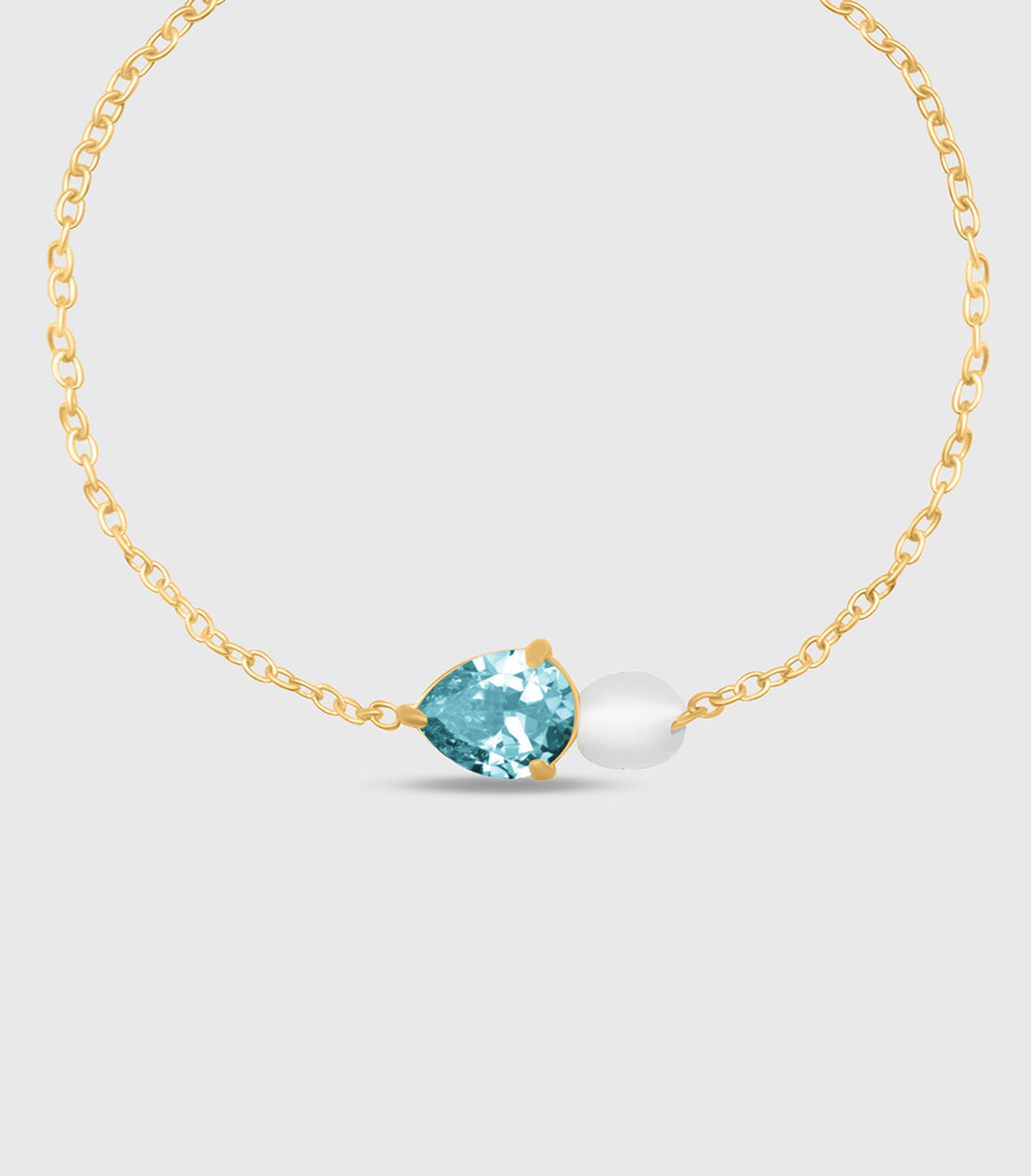 Turquoise Pear-Cut Zirconia &amp; Pearl Bracelet in Gold