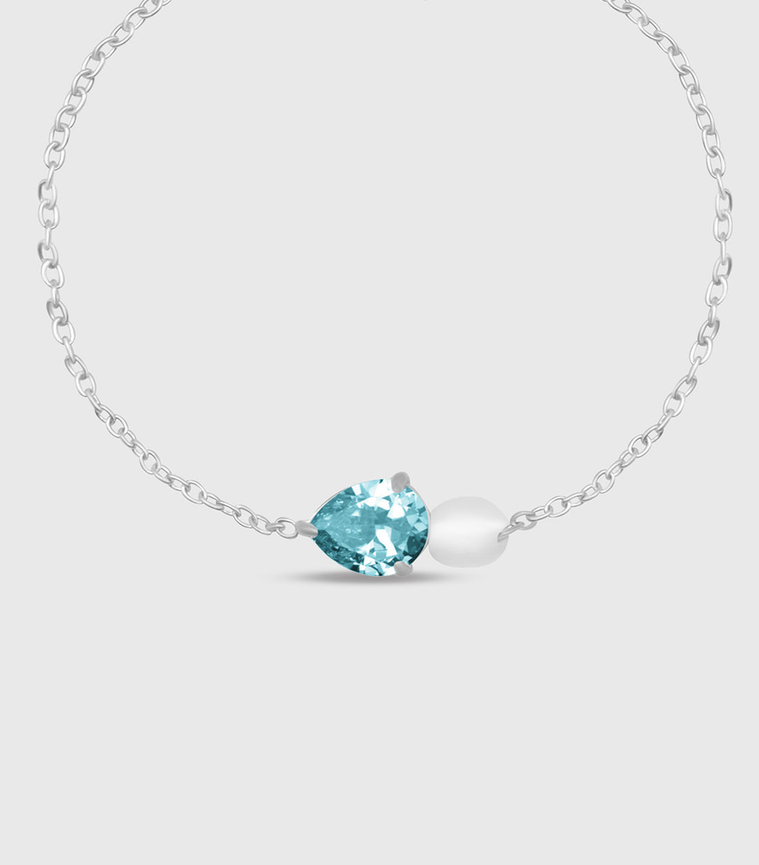 Turquoise Pear-Cut Zirconia &amp; Pearl Bracelet in Silver