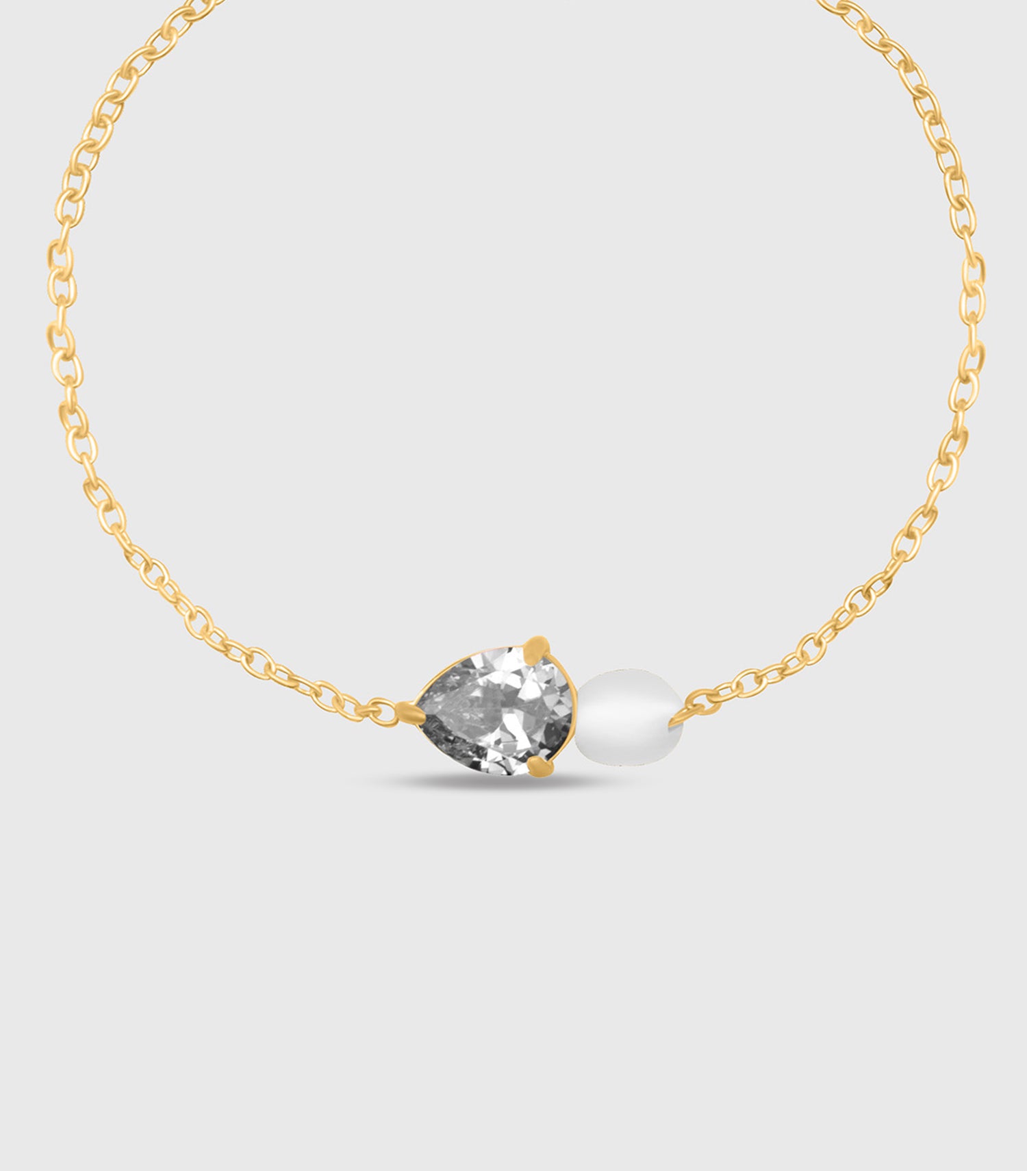 Clear Pear-Cut Zirconia &amp; Pearl Bracelet in Gold