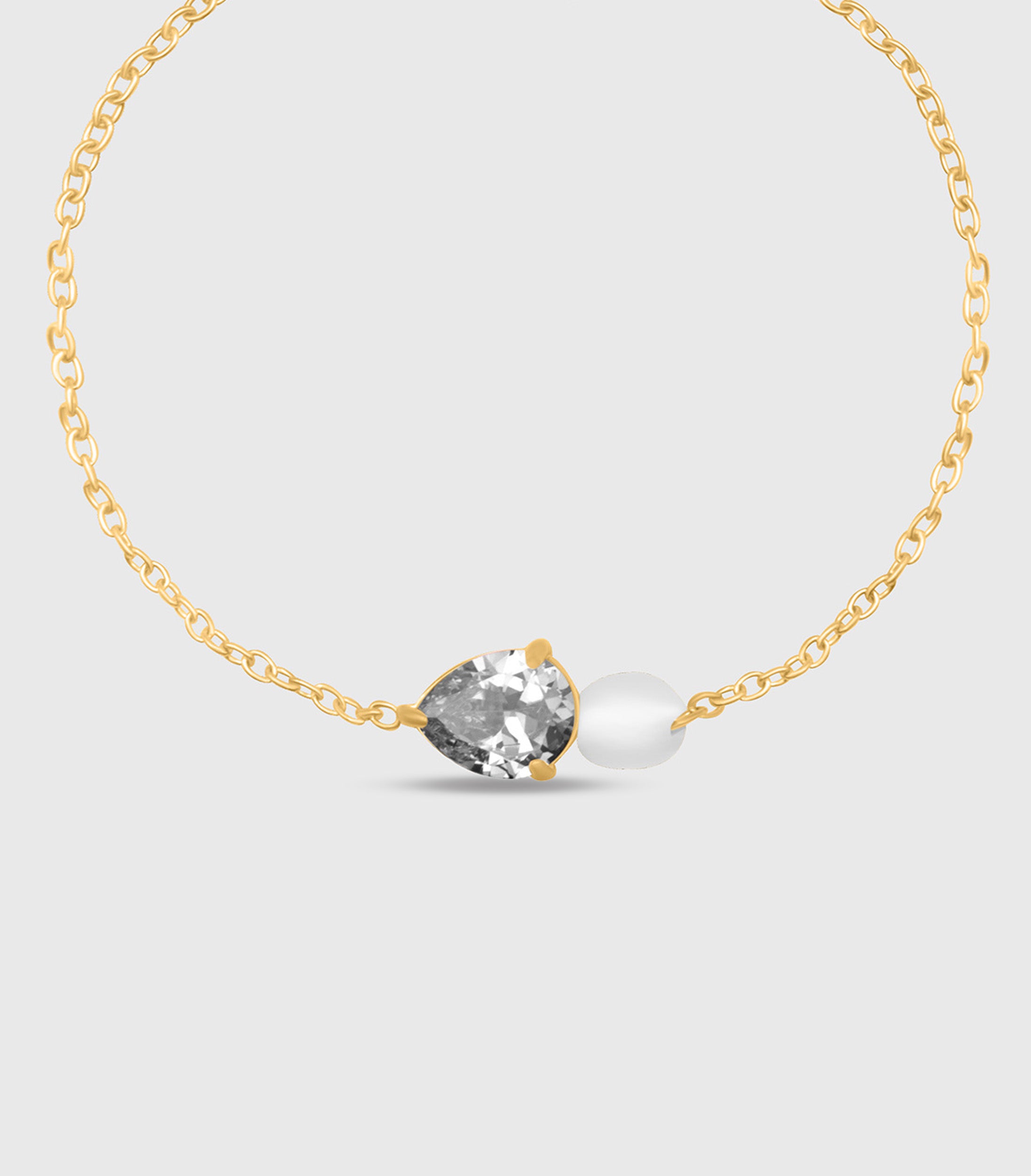 Clear Pear-Cut Zirconia &amp; Pearl Bracelet in Gold