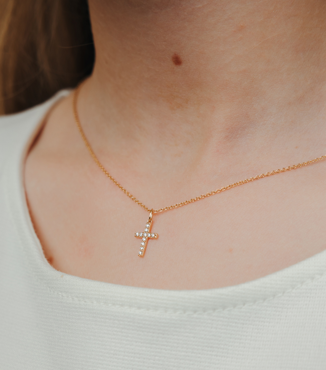 18K Gold Lab Grown Diamond-Studded Cross Pendant