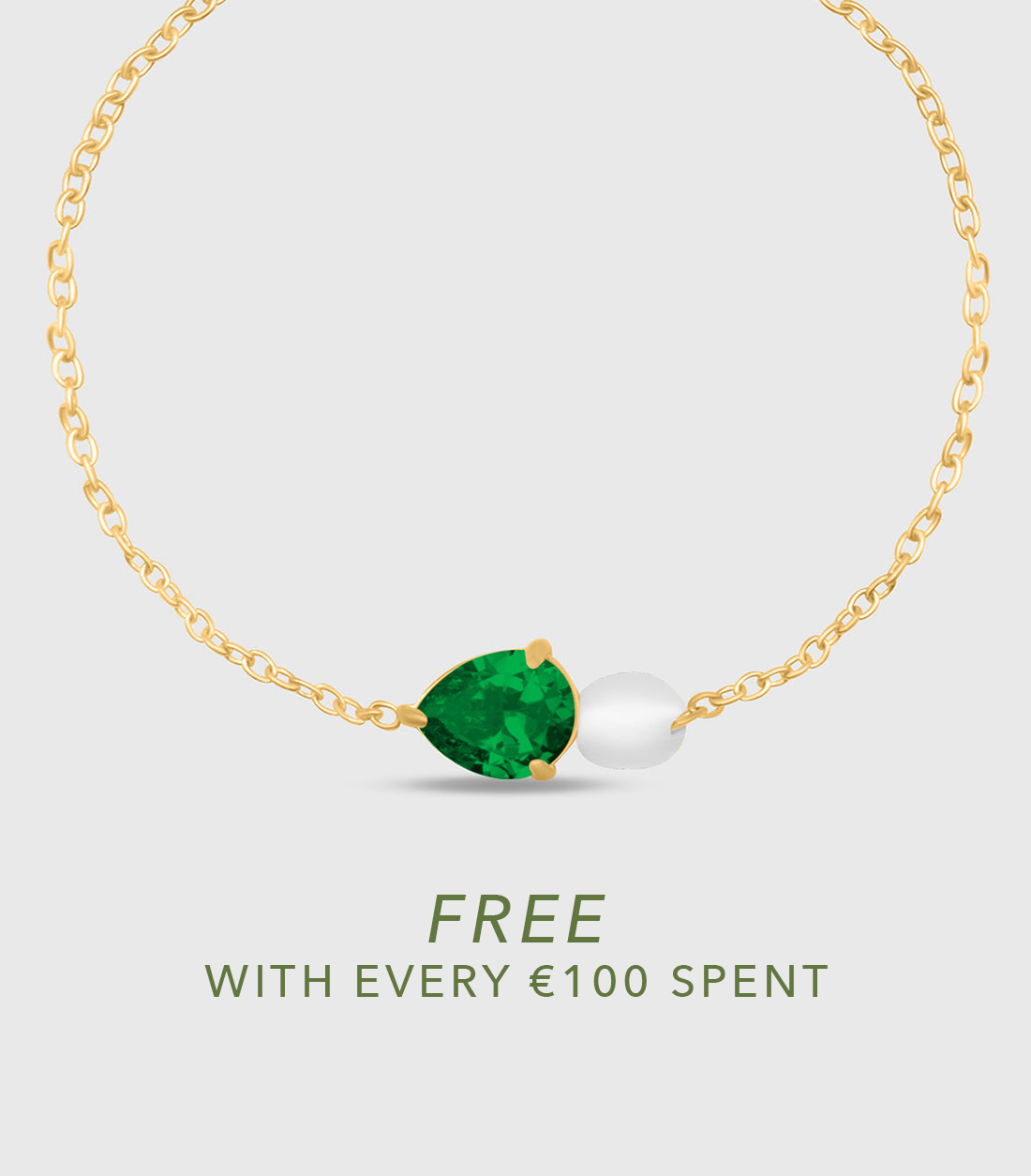 Emerald Pear-Cut Zirconia &amp; Pearl Bracelet in Gold