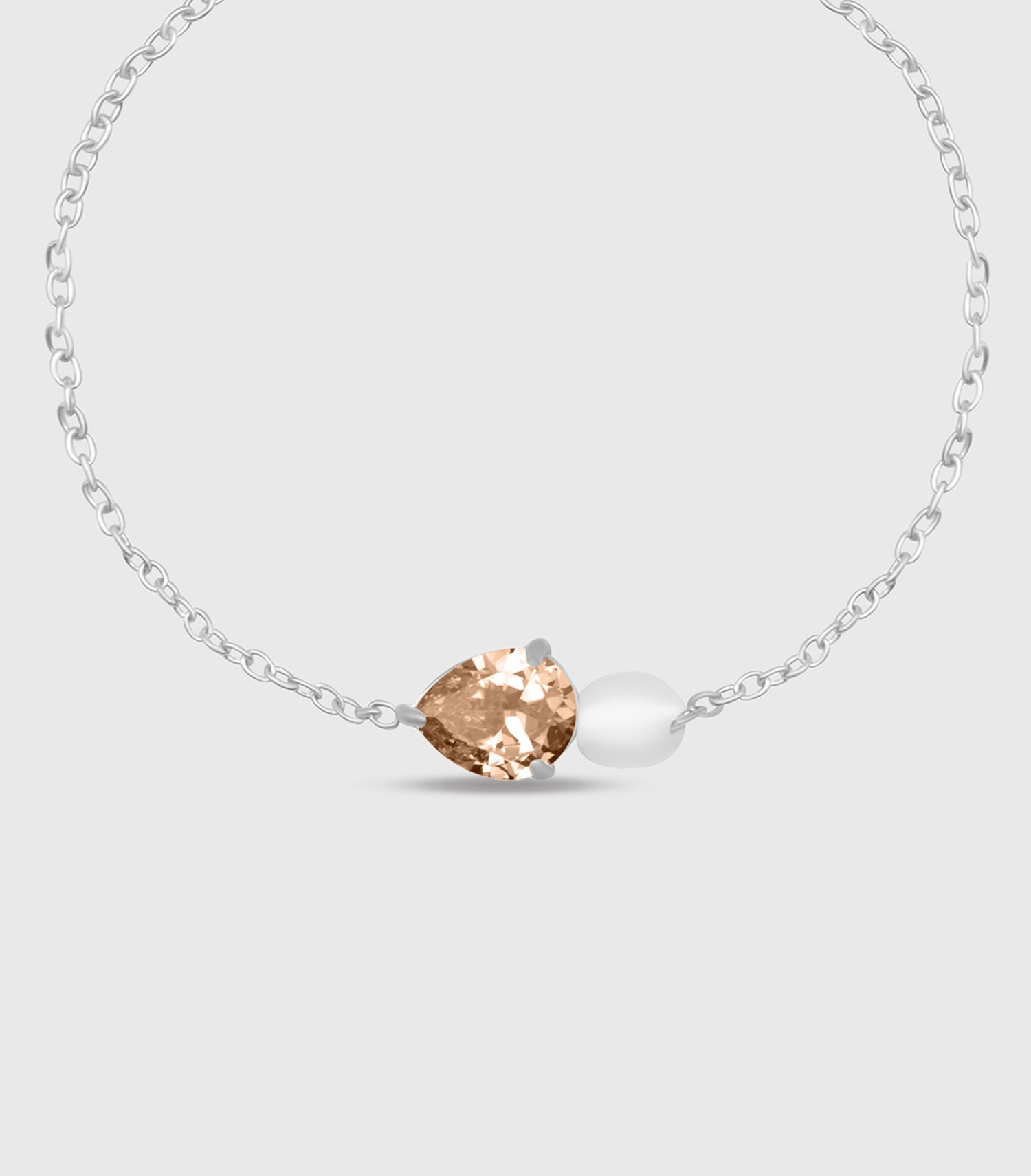 Peach Pear-Cut Zirconia &amp; Pearl Bracelet in Silver