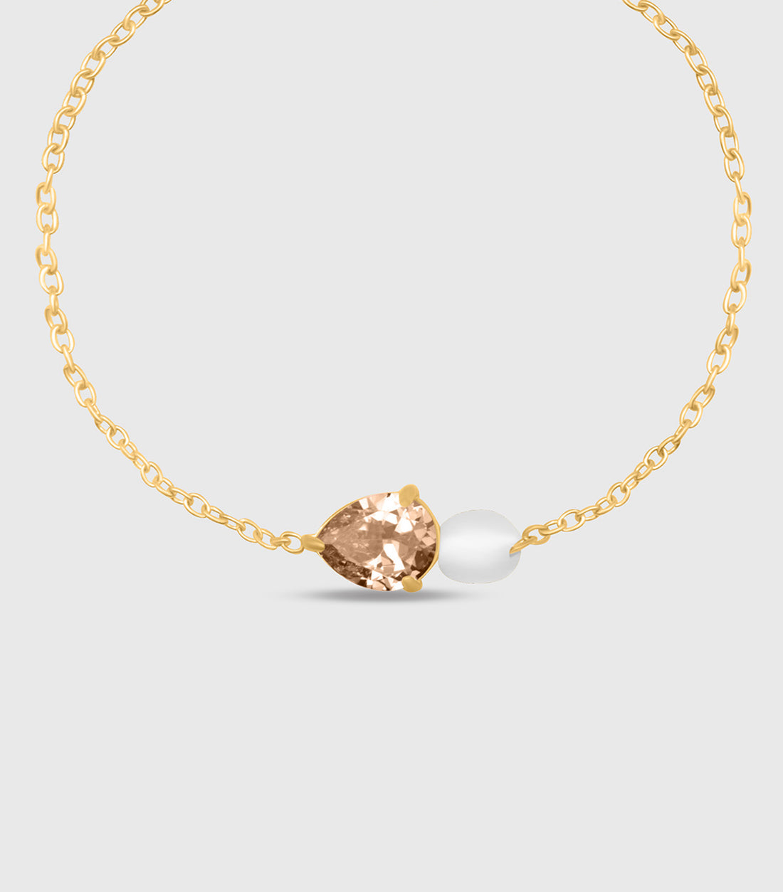 Peach Pear-Cut Zirconia &amp; Pearl Bracelet in Gold