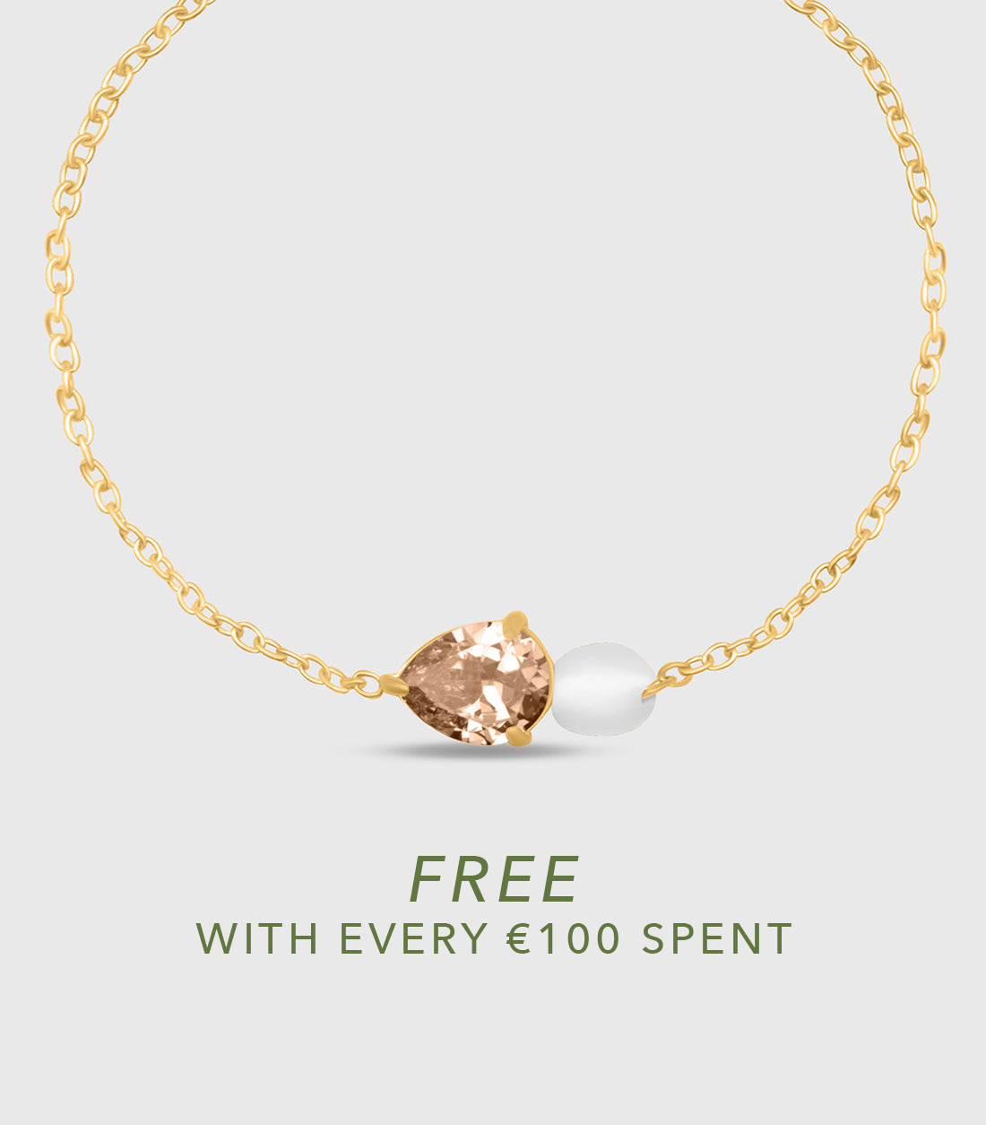 Peach Pear-Cut Zirconia &amp; Pearl Bracelet in Gold