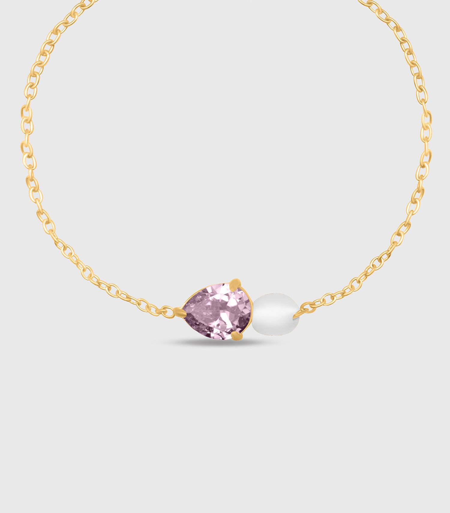 Pink Pear-Cut Zirconia &amp; Pearl Bracelet in Gold